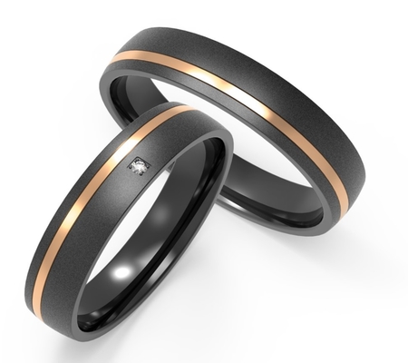 Black titanium encrusted zircon ring for couple ring
