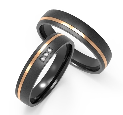 6mm Couple Black Titanium Wedding Band Set With Three Zircon Rings