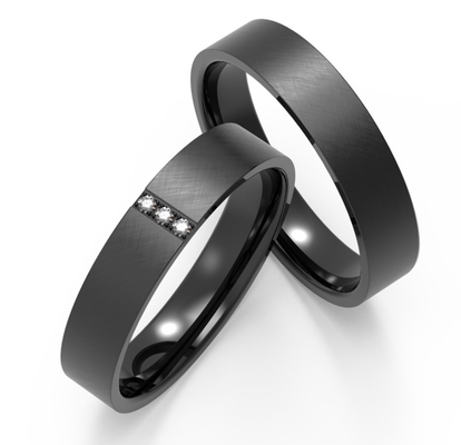 Couple Matte Black Titanium Wedding Ring Sets Inlaid Zircon With Sunken Ring Inside