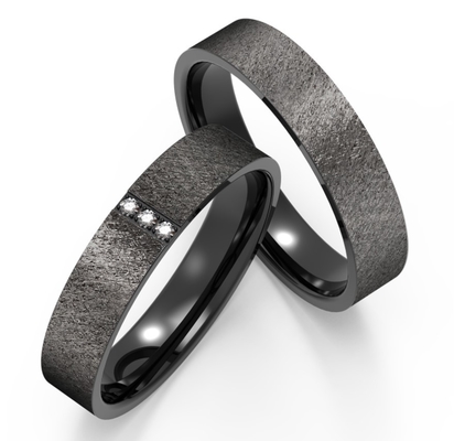 Black Titanium Fashion Men Jewelry Domed Inlaid Zircon Polished Couple Ring