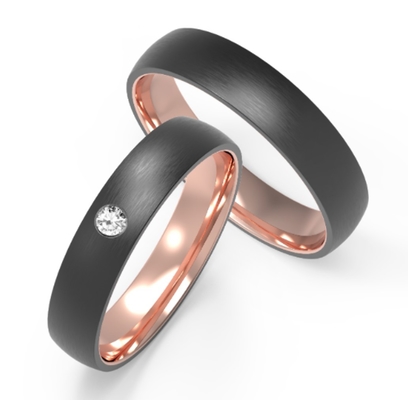Inner ring  rose gold black titanium encrusted zircon couple ring
