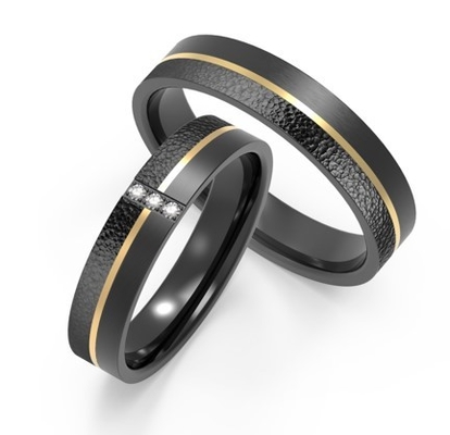 Stylish Black Titanium Alloy Couple Rings Set Two Color Embellished With Zircon