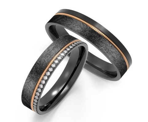 Double Texture Polished Mens Black Titanium Wedding Bands Customized Width Thickness