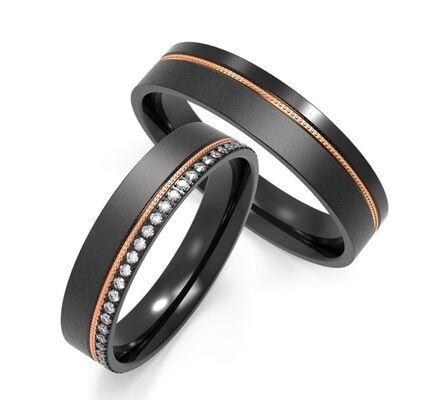 Harga yang bagus Polished Finish Hitam Titanium Wedding Band Sets Elegan dan Desain Modern on line