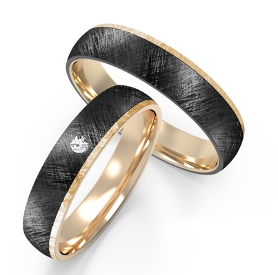Brushed Black Titanium stainless steel inlaid zircon couple ring