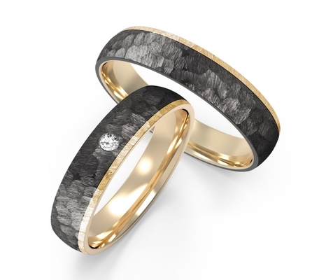 Round Metal Black Titanium Mens Rings Inlaid Zircon With K Gold Inner Outer Ring