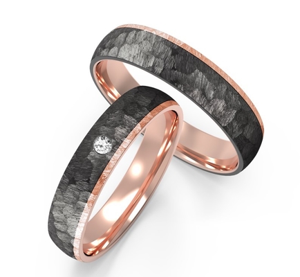 Fashion Black Titanium Ring With Rose Gold Diamond Meteorite Texture Couple Ring