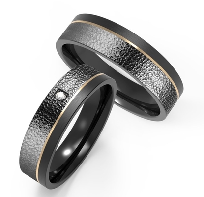 Premium bark pattern with matte stainless steel IP gold set zircon couple ring