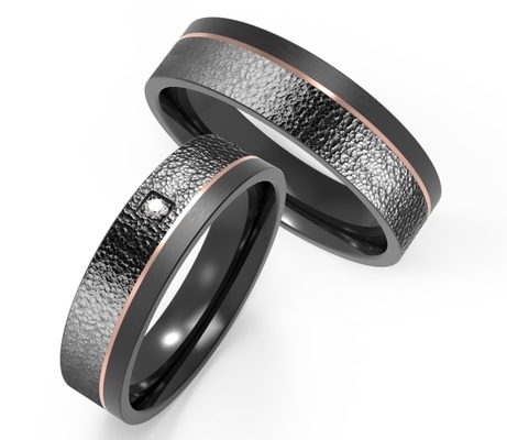 Premium bark pattern with matte stainless steel IP rose gold set zircon couple ring