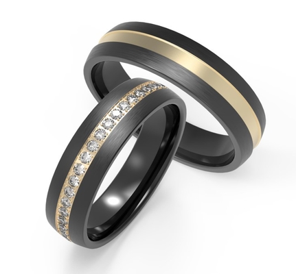 Black titanium and K gold rings set with zircon  rings