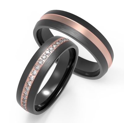 Lightweight Black Titanium Ring With Rose Gold Rings Set For Wedding Engagement