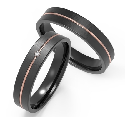 Black Titanium Men Jewelry Couple Ring With Rose Gold Single Ring Set Zircon