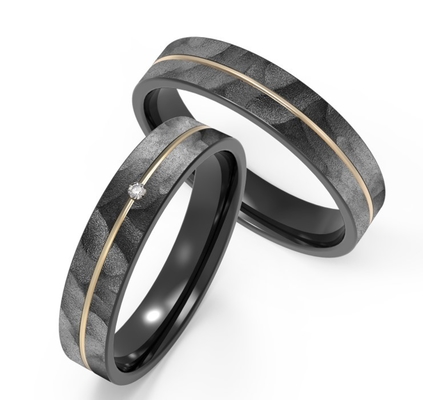 Imitation Stone Texture Black Titanium Jewelry With K Gold Ring Set Zircon Couple Ring