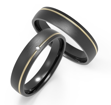 Fashion trend Matte black titanium set zircon with IP gold ring