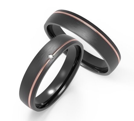Matte Black Titanium Ring With Rose Gold Single Ring Set With Zircon Couple Ring