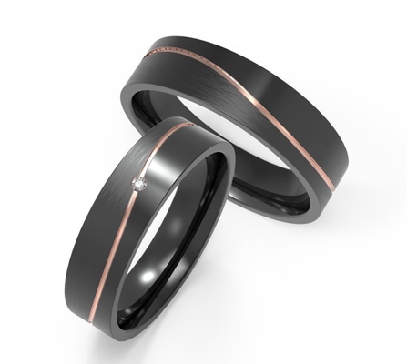 Hypoallergenic Black Titanium Ring With Wavy Rose Gold Set Zircon Design For Couples