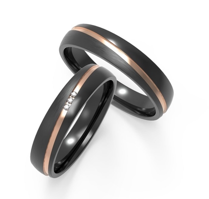 Rose Gold Inset Zircon Fashion Men Jewelry Matte And Glossy Black Titanium Ring