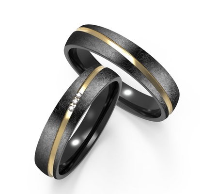 Customizable Black Titanium Ring Fade Resistant Couple Zirconium Ring Set