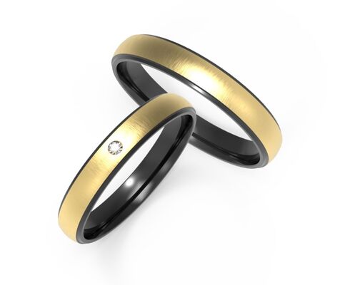 Buen precio Juego de anillos clásicos de joyería K Gold, circonita con interior de titanio negro, es una opción perfecta de anillo de pareja, compatible con personalización en línea