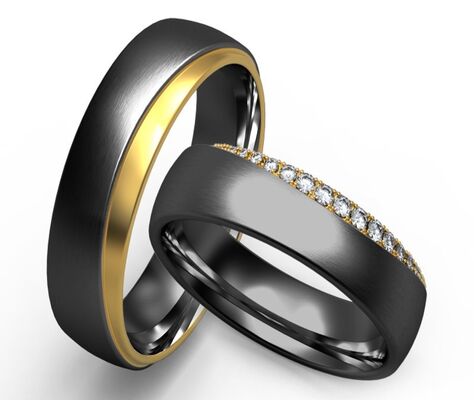 Un buon prezzo. Anello in acciaio di Damasco di moda semplice Anello in oro nero di coppia in linea