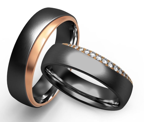 Simple And Stylish Damascus Steel Ring Rose Gold Couple Ring Pair