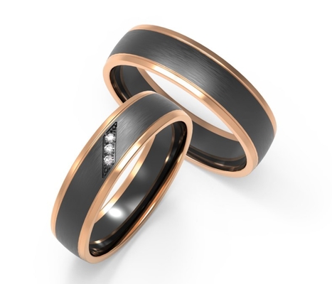 Rose Gold Damascus Steel Ring Set Couple Jewelry Ring For Wedding