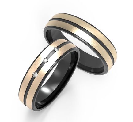 Un buon prezzo. Anello di titanio nero forgiato anti graffi con inserto decorativo in oro K Anello di coppia di zircone in linea