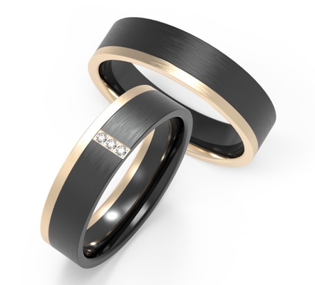 Classic K Gold Black Titanium Couple Ring Set With Zircon Rings