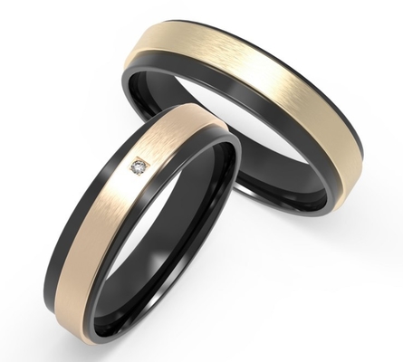 Metal Black Titanium Ring Set IP Gold Couple Zircon Wedding Band