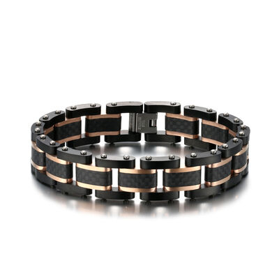 Un buon prezzo. Moda Rivestimento Rosso Oro Braccialetto In Acciaio Inossidabile Gioielli Orologio Uomo Braccialetti Punk in linea