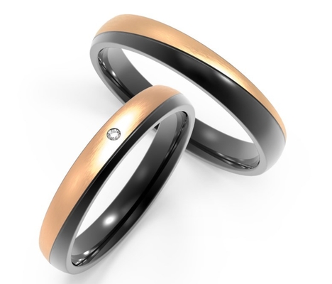 Rose Gold Forged Titanium Ring Encrusted Zircon Black Titanium Couple Rings Customizable