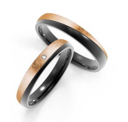 Harga yang bagus Baja tahan karat hitam dengan IP emas merah muda bertekstur zircon menghiasi cincin on line