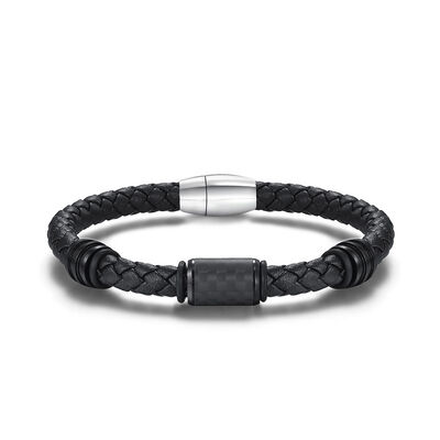 Goede prijs. Breed meerlagig gevlochten leren roestvrijstalen armband voor mannen online