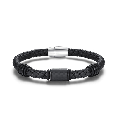 Wide Multilayer Braided Leather Stainless Steel Bracelet For Men
