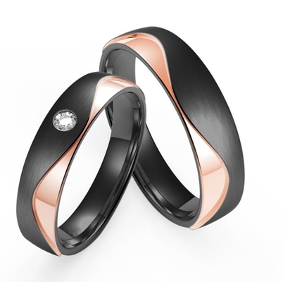 Matte black stainless steel set with zircon and rose  gold couple ring