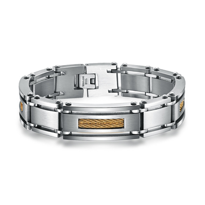 Custom Silver Stainless Steel Bracelet Brushed Silver And Plating Gold Bracelet