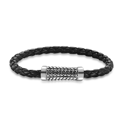 Men Cool Stainless Steel Bracelet Punk Black Brown Braid Leather Bracelets