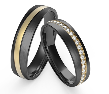 Round Black Stainless Steel Fashion Men Jewelry Polished With Whole Row Of Zircon Rings