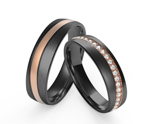 Black Stainless Steel Fashion Men Jewelry With IP Rose Gold Set Whole Row Of Zircon Rings