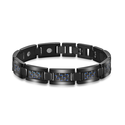 Custom Magnetic Men Blue Plated Bracelets Stainless Steel And Carbon Fiber Bracelet