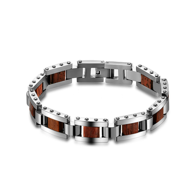 Simple Fashion Bracelet Multilayer Stainless Steel and Wood Bracelet for Men