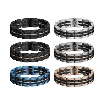 Un buon prezzo. Braccialetto in acciaio inossidabile colorato Braccialetto con cinghia in pelle nera in linea