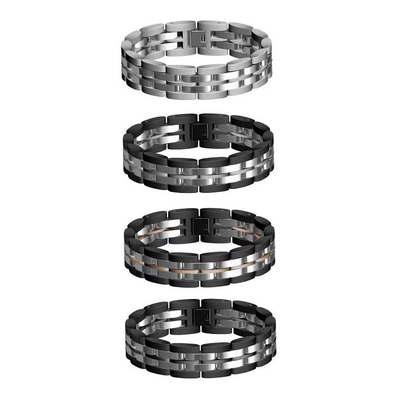 Brushed And Matte Black Fashion Stainless Steel Bracelet With Silver Watch Band Bracelet