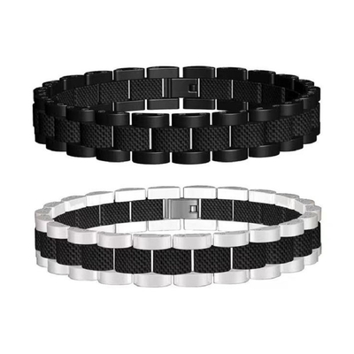 Customized Stainless Steel and Carbon Fiber Chain Bracelet for Men