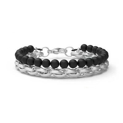 Buen precio Hombre de la moda Joyería de acero inoxidable Set de cuello con cuentas Cerradura de forma de brazalete en línea