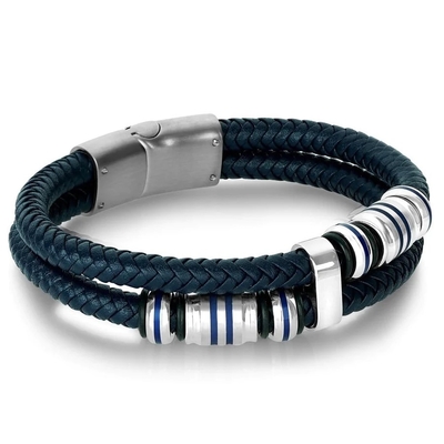Hip Hop Blue Painted Leather Punk Bracelets With Magnet Buckle Jewelry Men Bracelet