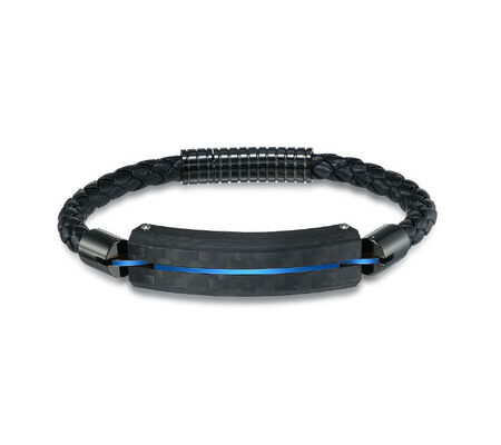 Buen precio Brazalete de fibra de carbono de hombre de tantalio trenzado con cuerda de piel de flores Brazalete de cuerda de mano en línea