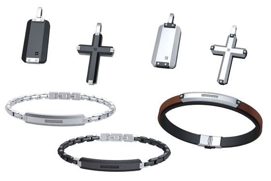 Punk Stainless Steel Cross Jewelry Set Gold Silver Black Hip Hop Mens Cuban Chain Bracelet