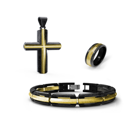 Luxury Stainless Steel Jewelry Set For Men Religion Cross Necklace Bracelet Ring Set