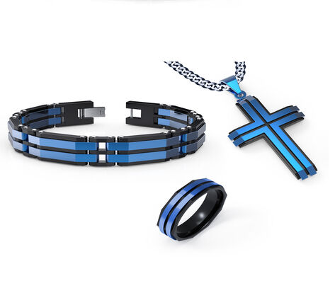 Harga yang bagus Custom Pria Stainless Steel Perhiasan Set Kalung Gelang Dan Set Cincin online